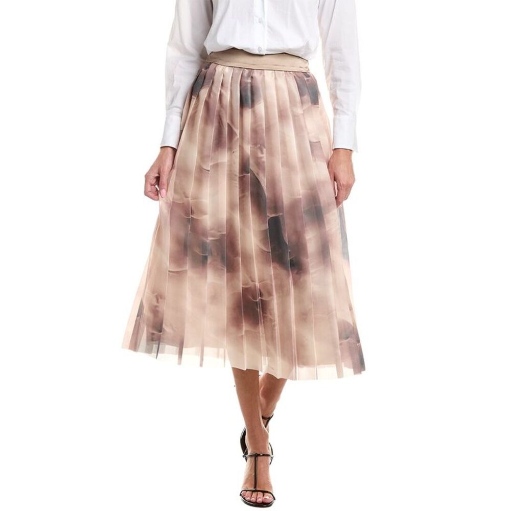 Peserico Womens Pleated Silk Waist Skirt, Brown